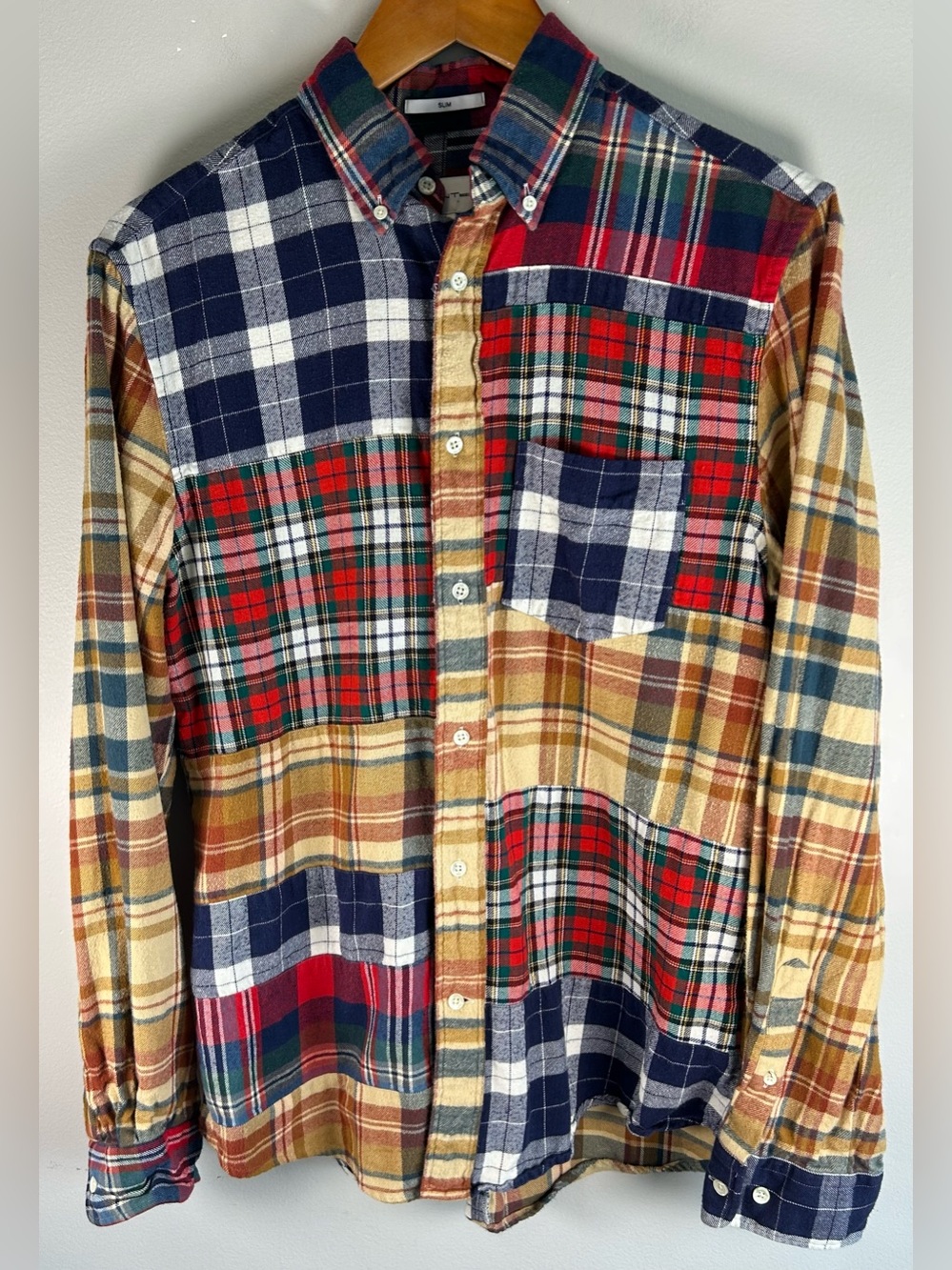 GANT Rugger Men’s Button Down Shirt Size M Slim Multicolor Patchwork Plaid EUC